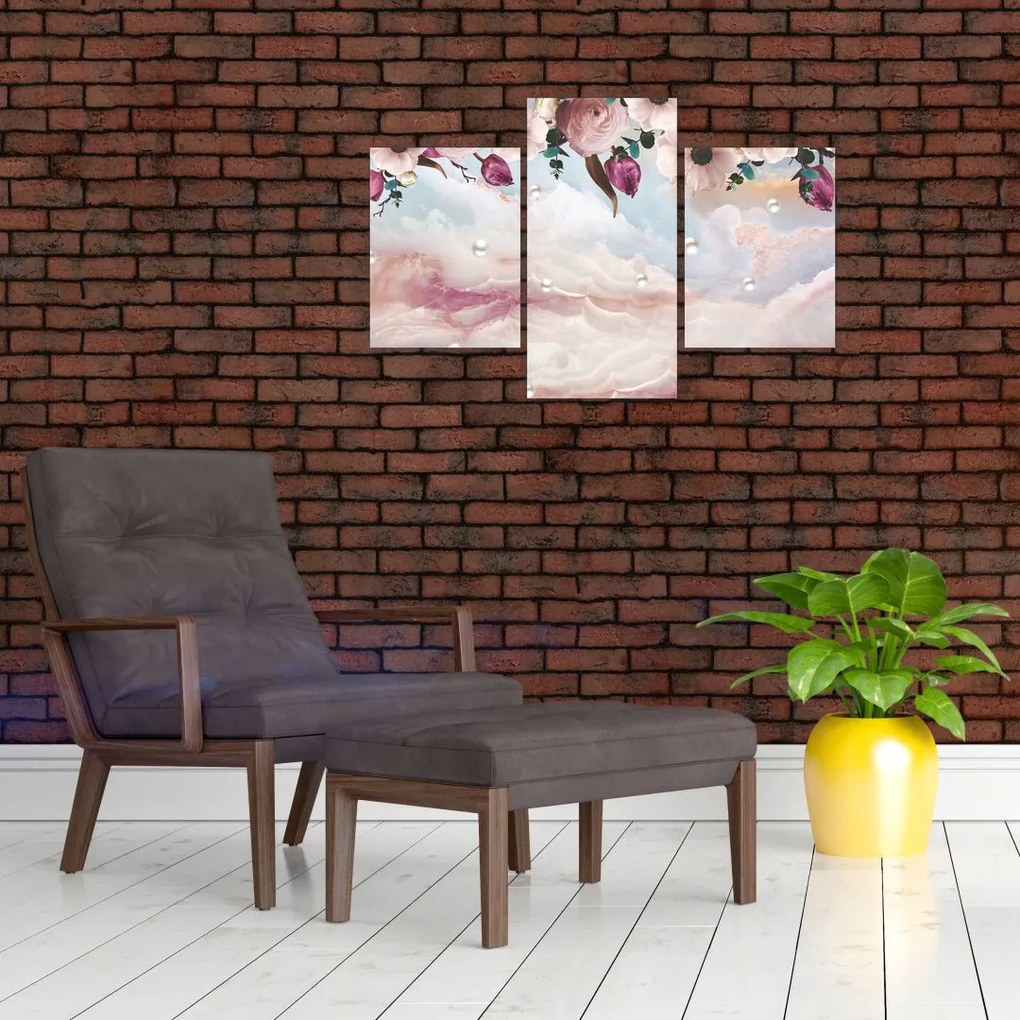 Tablou - Flori roz și marmură roz (90x60 cm)