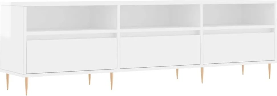 vidaXL Comodă TV, alb extralucios, 150x30x44,5 cm, lemn prelucrat