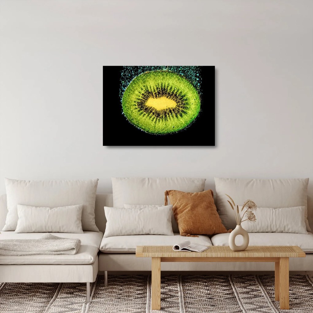 Tablou pe sticlă - detailu cu kiwi în apă (70x50 cm)