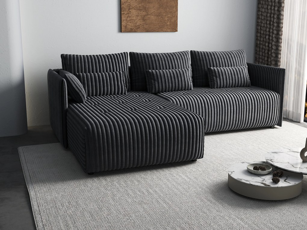 Colțar extensibil dumonde cu ladă de depozitare si sezut confortabil din spuma high-density, Malta Ambience Grey 235x185 cm