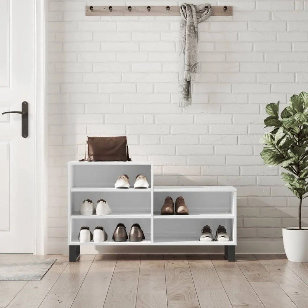 vidaXL Pantofar, alb extralucios, 102x36x60 cm, lemn compozit