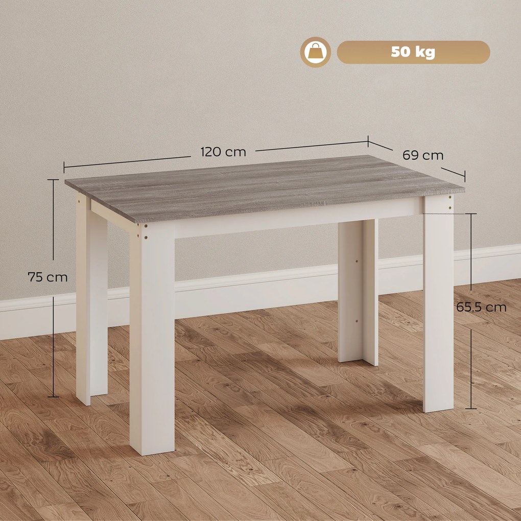 HOMCOM Masă Modernă de Dining pentru 4-6 Persoane 120x69x75 cm Gri și Alb | Aosom Romania