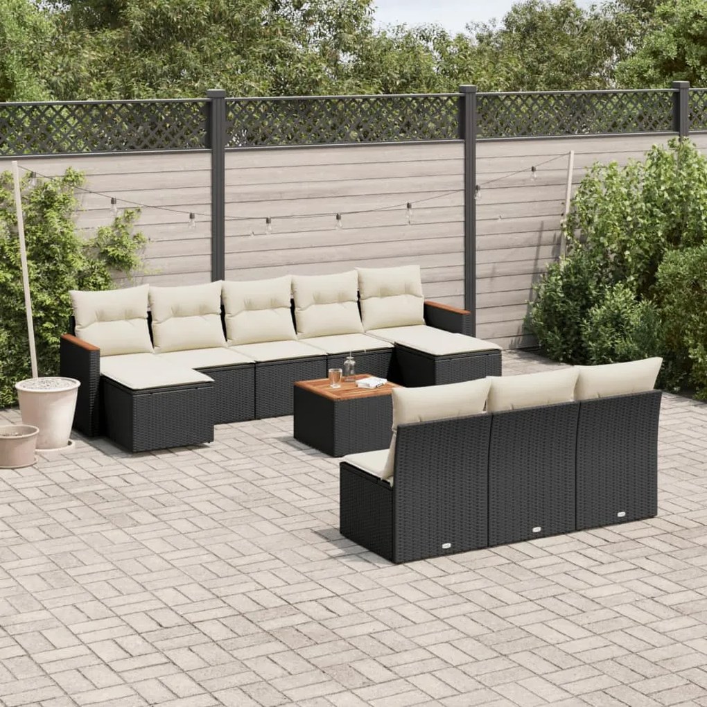 vidaXL Set canapele de grădină cu perne, 11 piese, negru, poliratan