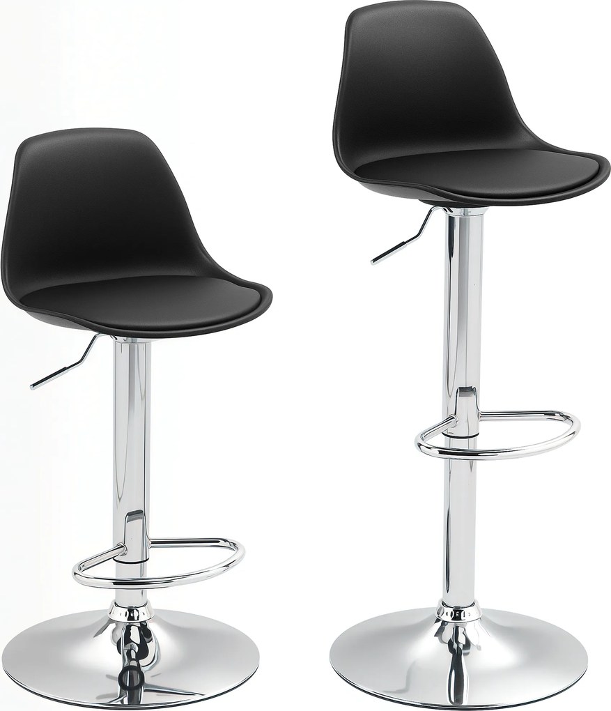 Homcom Set 2 Scaune Bar – Reglabile, Cu Spatar si Pivotante | Aosom Romania