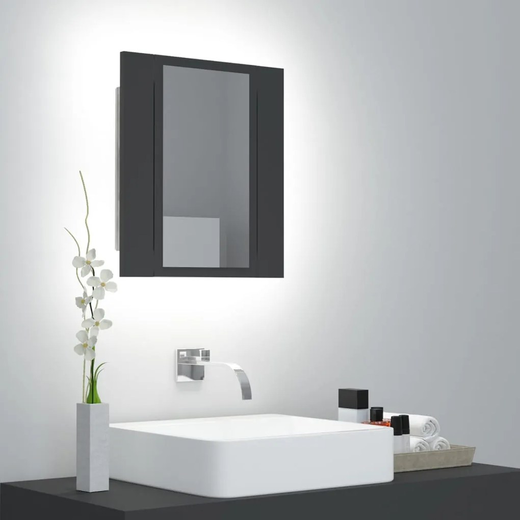 Dulap de baie cu oglindă &amp; led, gri, 40x12x45 cm