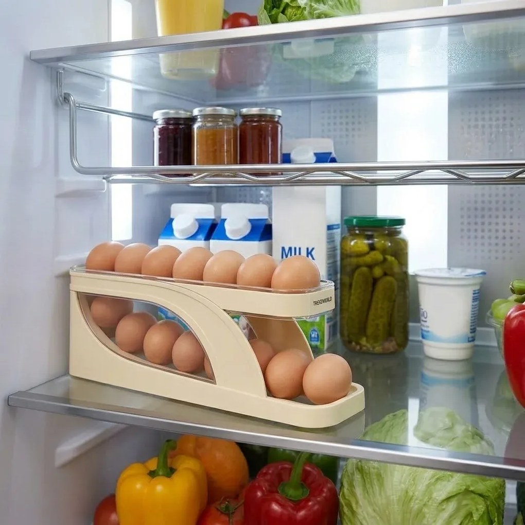 Organizator pliabil pentru ouă pentru frigider - 2 rânduri - bej