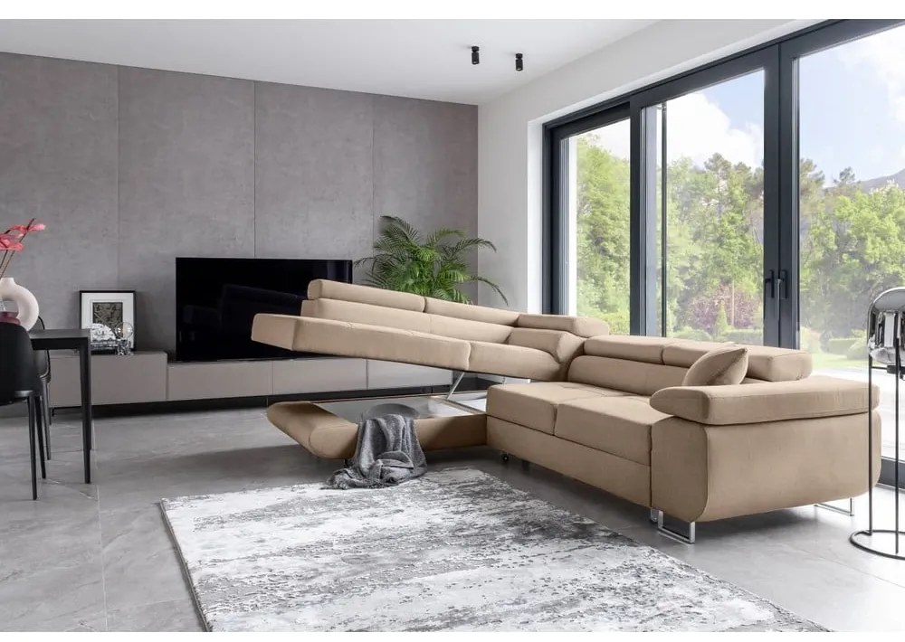 Colțar bej extensibil/cu spațiu de depozitare (cu colț pe partea stângă/în formă de ”L”) Anton – ELTAP