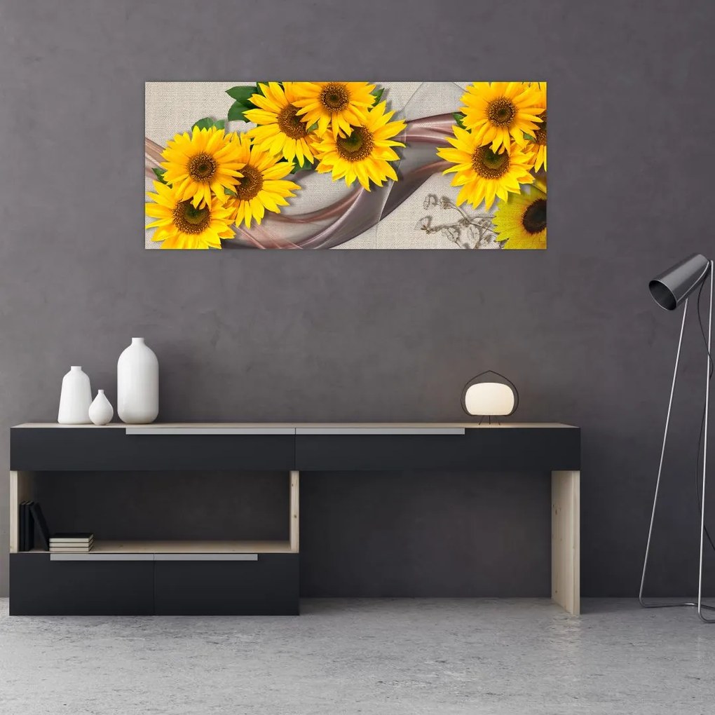 Tablou - Flori strălucitoare de floare soarelui (120x50 cm)