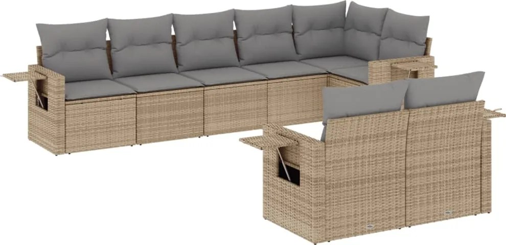 vidaXL Set canapele de grădină, 8 piese, cu perne, bej, poliratan