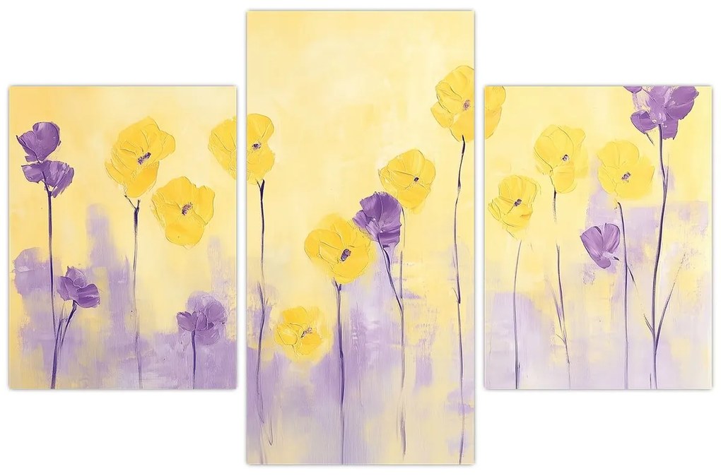 Tablou - Flori mov și galbene (90x60 cm)