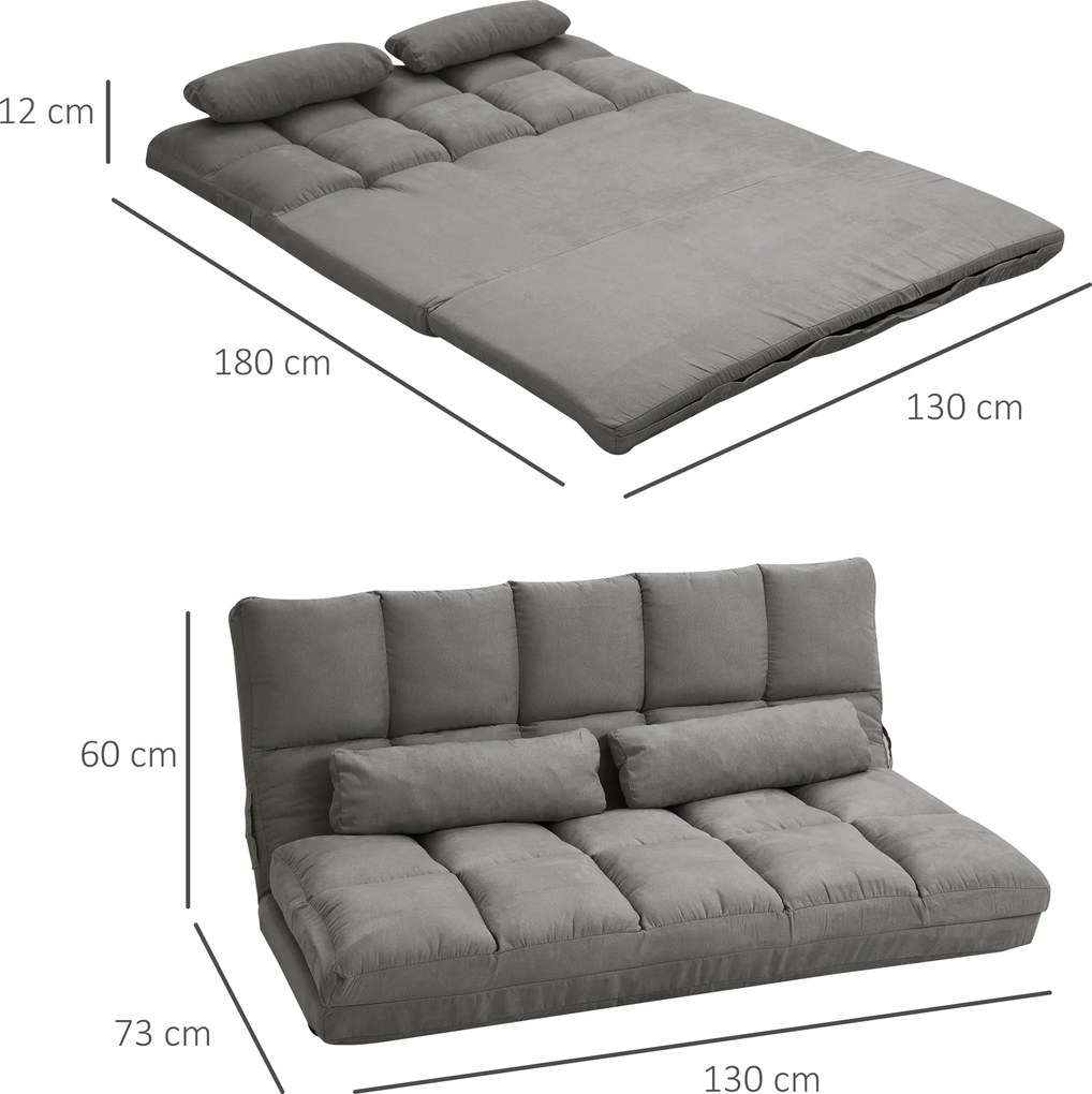 HOMCOM Divan de Podea 2 în 1 cu Spătar Reglabil în 7 Niveluri și Perne, 130x73x60 cm, Gri Carbonizat | Aosom Romania