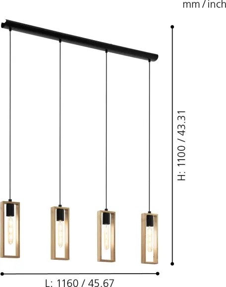 Eglo 49475 - Lustră pe cablu LITTLETON 4xE27/60W/230V