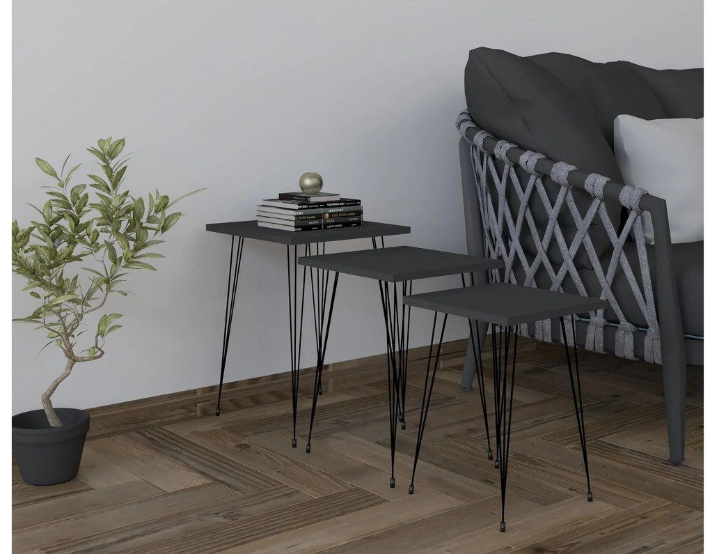 Set 3buc. măsuțe cafea Pakamo (negru + antracit) . 1094318