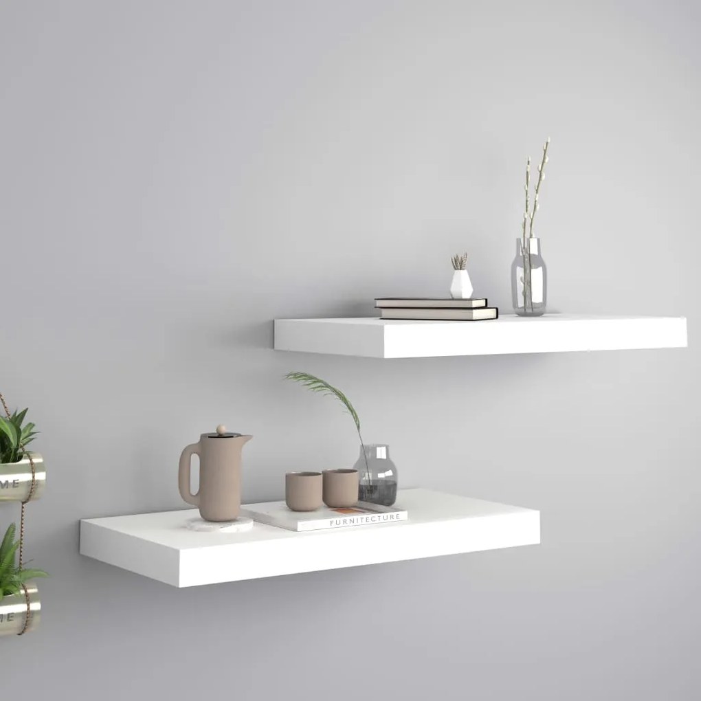 vidaXL Rafturi de perete suspendate, 2 buc., alb, 50x23x3,8 cm, MDF