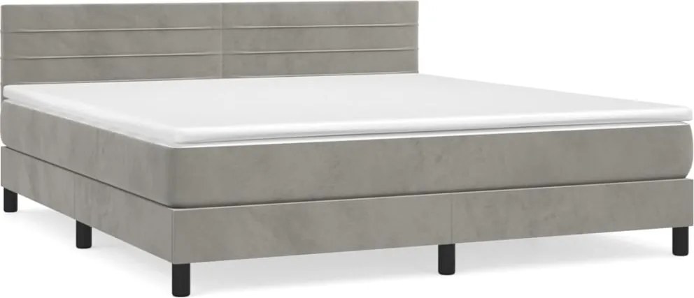 vidaXL Pat box spring cu saltea, gri deschis, 160x200 cm, catifea
