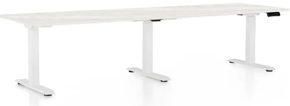 Masă înălțime reglabilă OfficeTech Long, 260 x 80 cm, picioare albe, frasin alb