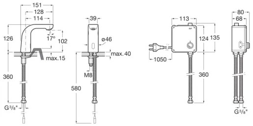Roca A5A5509C00 - Baterie pentru lavoar cu senzor L20, 230V, crom lucios