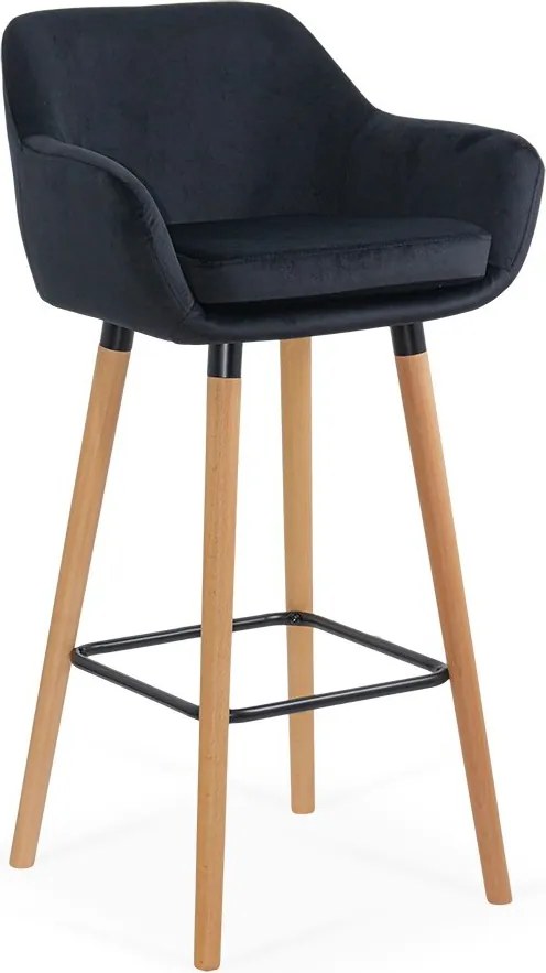 Scaun de bar Monaco, negru, catifea
