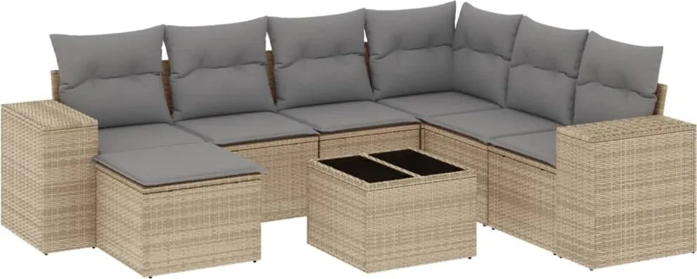 vidaXL Set canapele de grădină, 8 piese, cu perne, bej, poliratan