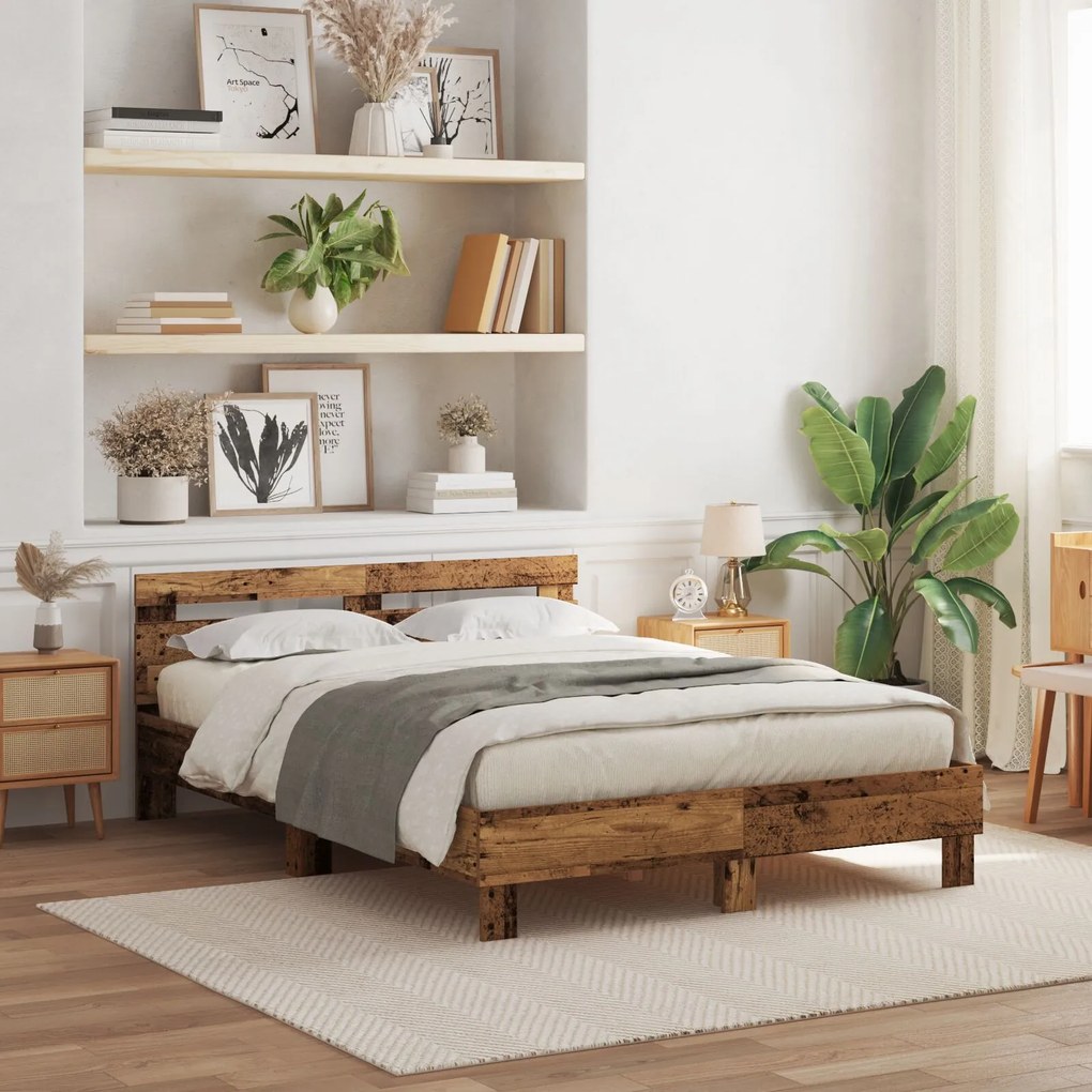 vidaXL Cadru de pat cu headboard Lemn vechi 140 x 190 cm Lemn compozit
