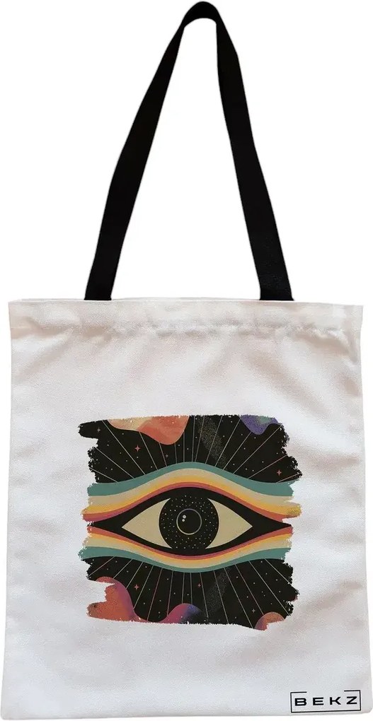 Sacosa de Panza pentru Cumparaturi, Geanta Tote, model Celestial Eye 14, Cu fermoar, 38x34.5 cm, Alba, BEKZ®