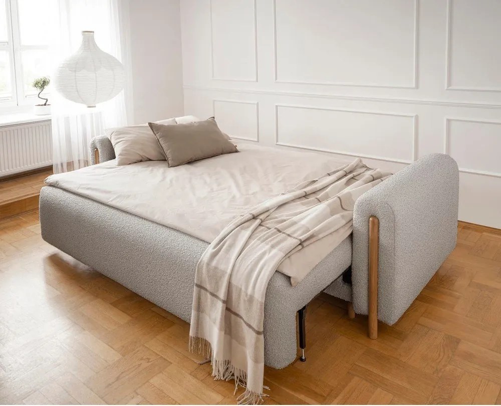 Canapea grej extensibilă/cu spațiu de depozitare cu tapițerie din țesătură bouclé 244 cm Arcadova – ELTAP