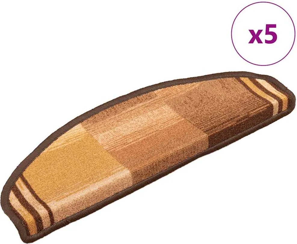 vidaXL Covorașe pentru scări autoadezive, 5 buc., maro, 65x21x4 cm