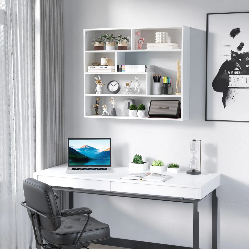 Biblioteca moderna de perete HOMCOM cu 4 niveluri , raft din lemn care economiseste spatiu pentru living si birou, 94x19,5x80cm, alb | Aosom Romania