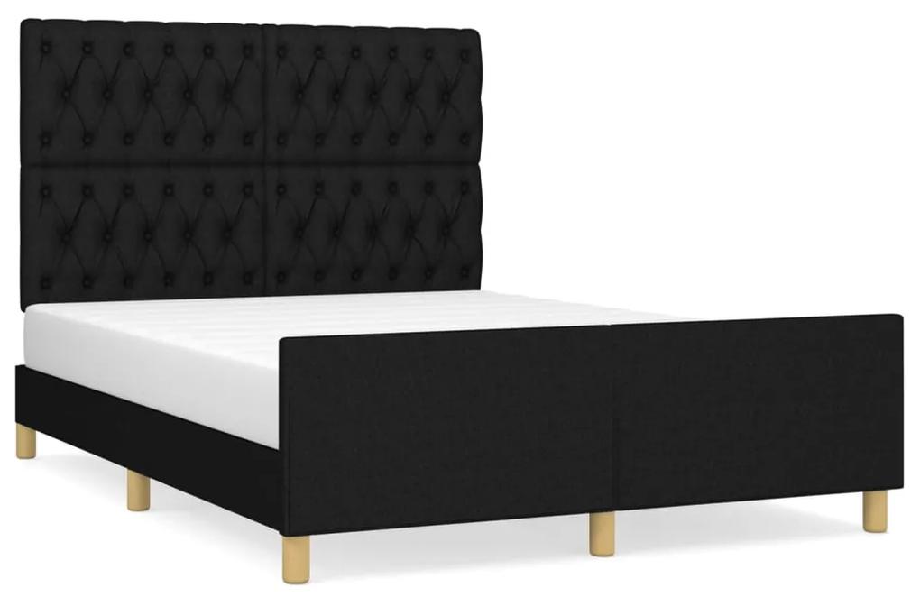 3125302 vidaXL Cadru de pat cu tăblie, negru, 140x200 cm, textil