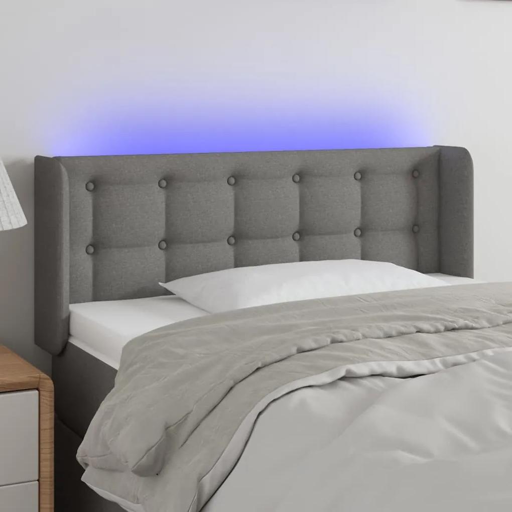 3123661 vidaXL Tăblie de pat cu LED, gri închis, 103x16x78/88 cm, textil