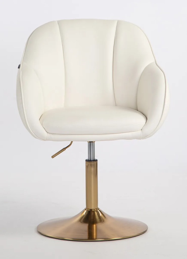 HR2055N Scaun Alb din Piele Ecologica cu Bază Aurie
