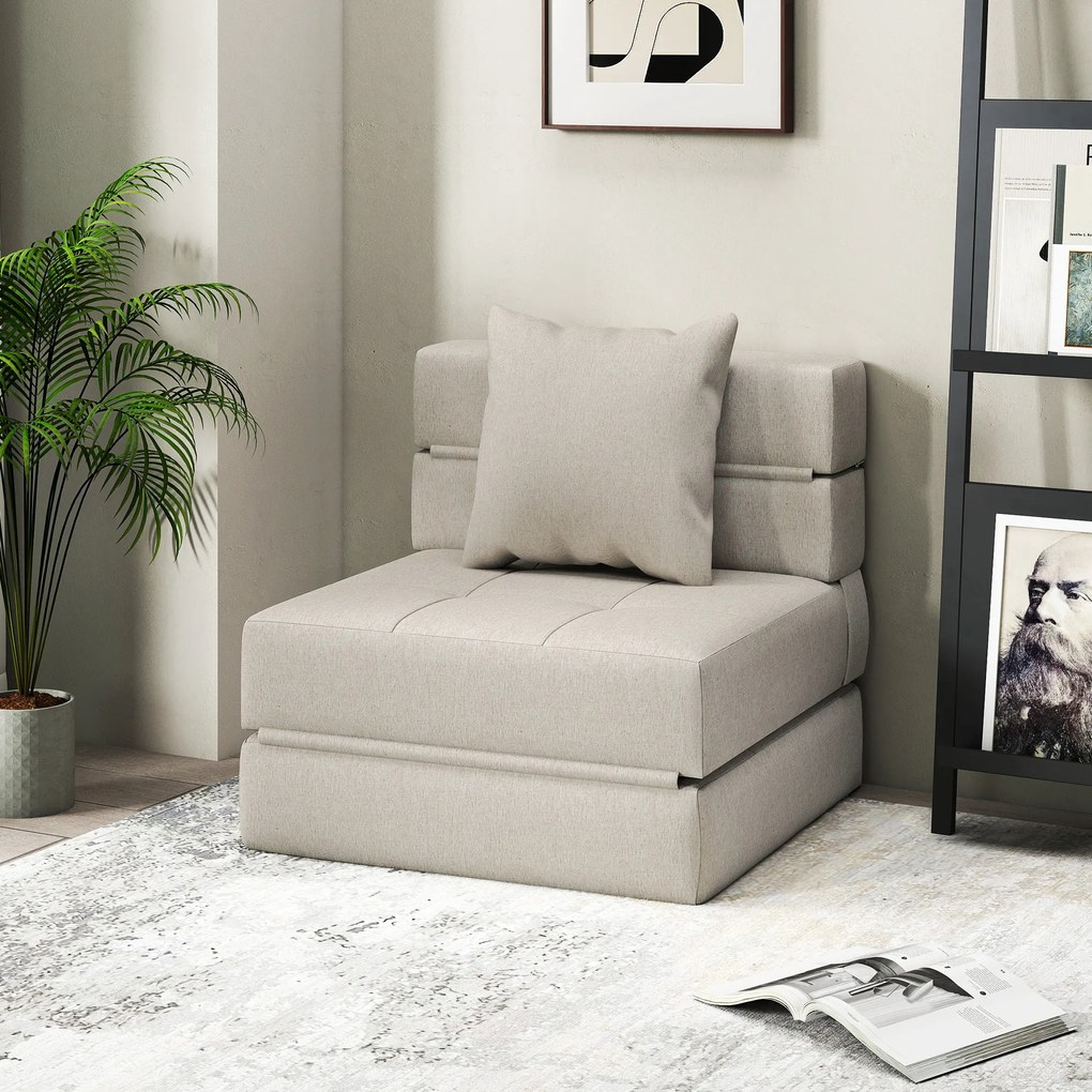 HOMCOM Fotoliu-canapea extensibil 1 loc cu 1 pernă detașabilă, material bej | Aosom Romania