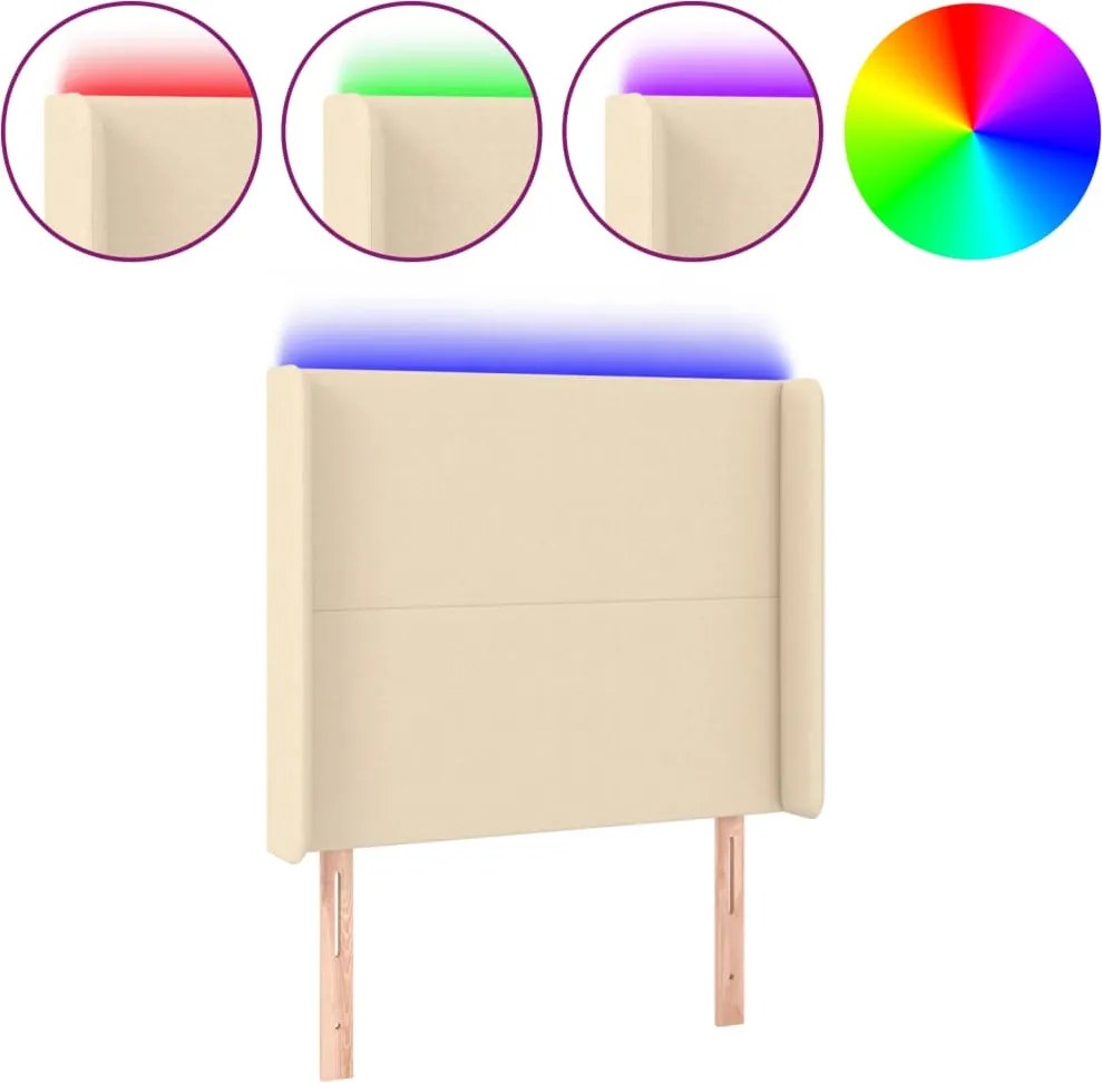 vidaXL Tăblie de pat cu LED, crem, 103x16x118/128 cm, textil