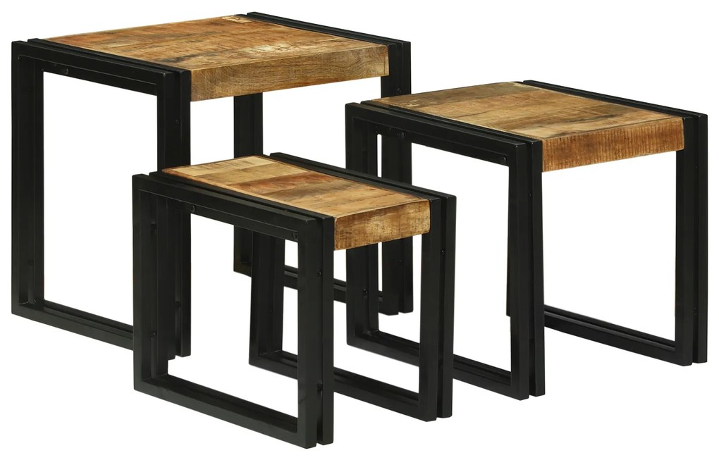vidaXL Set de mese nesting - 3 piese din lemn masiv de mango