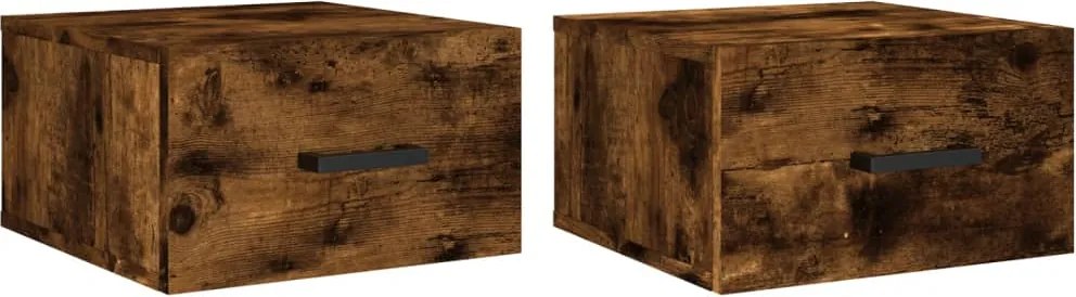 vidaXL Noptiere de perete, 2 buc., stejar afumat, 35x35x20 cm