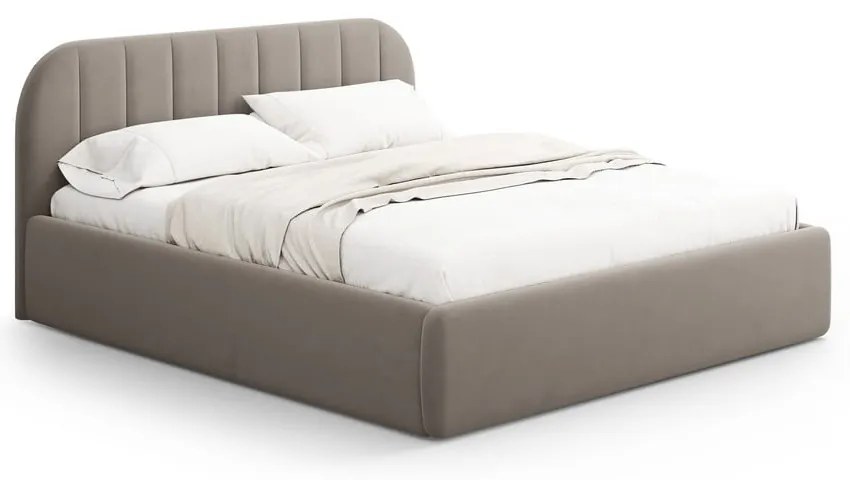 Pat matrimonial maro deschis tapițat cu spațiu de depozitare cu somieră 180x200 cm Juno – Windsor & Co Sofas