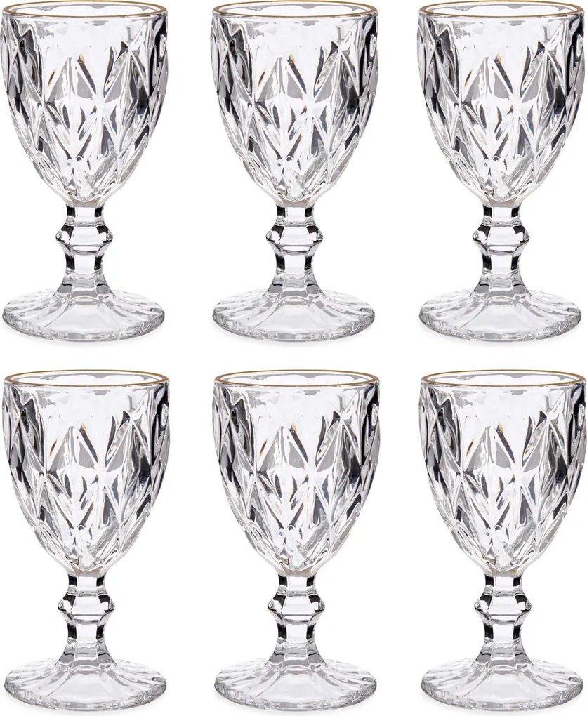 Set 6 pahare pentru apă cu margine aurie, 254 ml