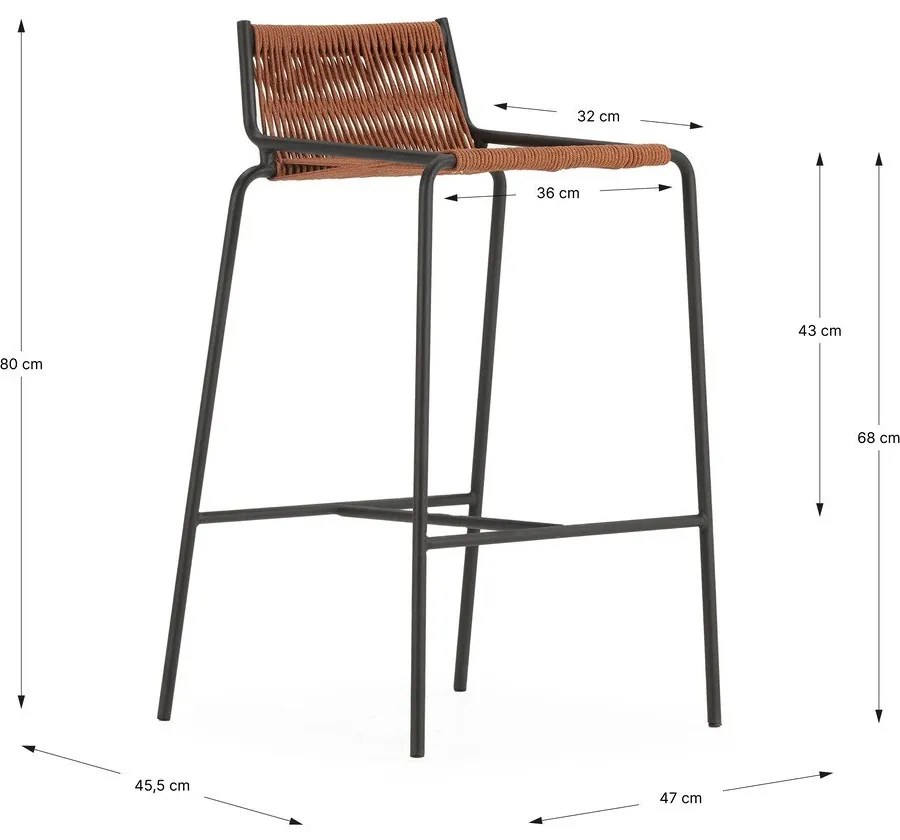 Scaun de bar teracotă din metal (înălțime șezut 65 cm) Emily – Marckeric
