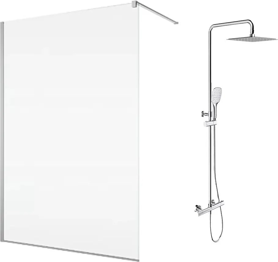 Pachet paravan dus Walk-In SanSwiss Easy crom 100x200 cm si coloana de dus Omnires Y crom