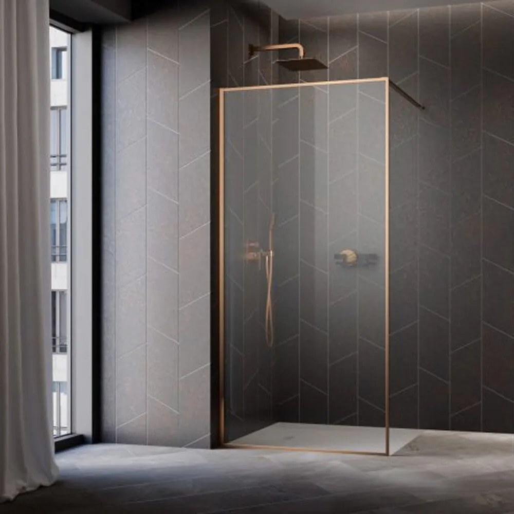 Paravan de dus tip Walk-in Radaway Modo F II cupru periat-transparent 150 cm sticla securizata 8 mm