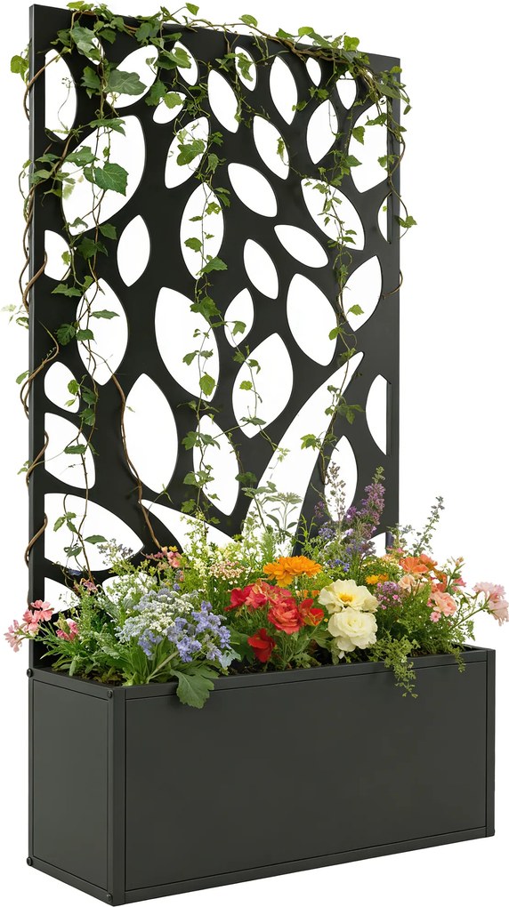 Outsunny Jardinieră metalică cu spalier, montare pe perete sau independent, jardinieră cu panou de protecție | Aosom Romania