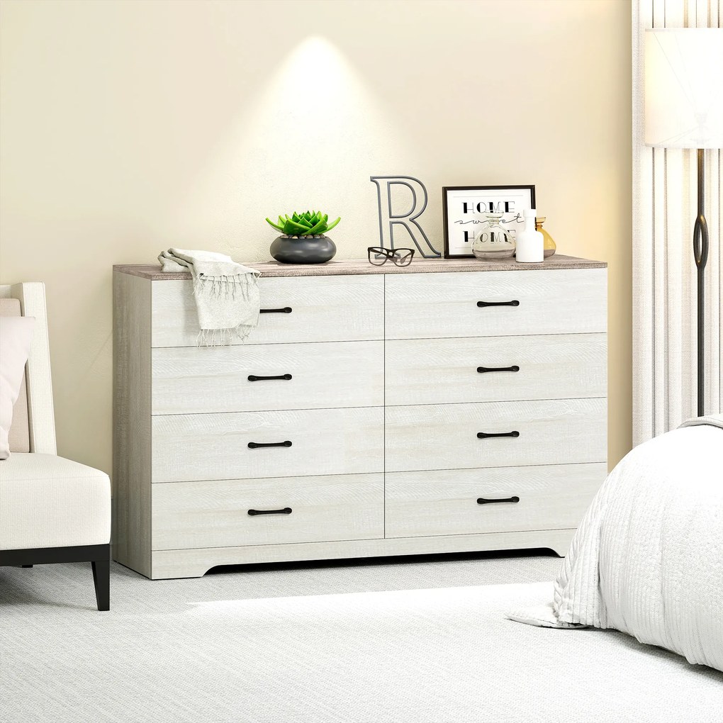 HOMCOM Comodă cu 8 Sertare pentru Dormitor, Modernă, cu Mânere, Spațioasă pentru Sufragerie, Cameră și Hol, 140x40x86 cm, Nuc și Gri Deschis | Aosom Romania