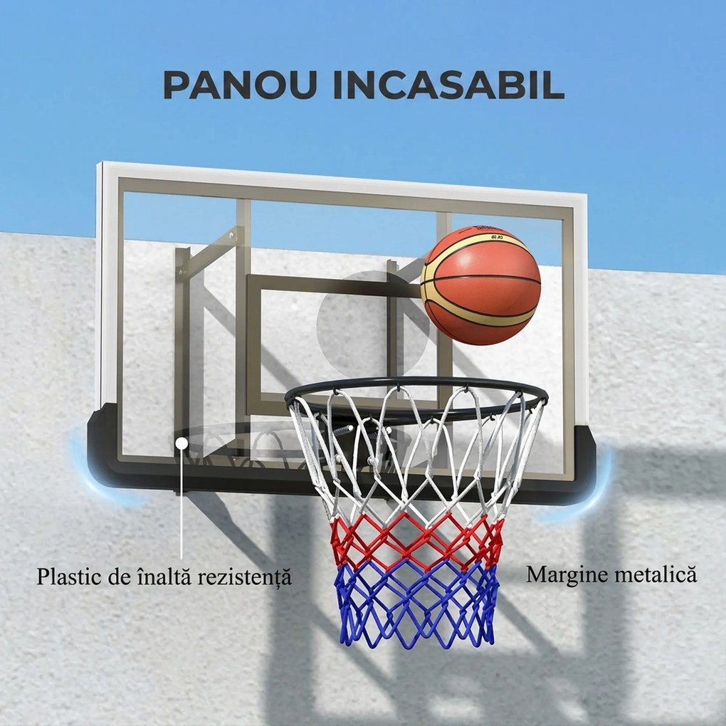 SPORTNOW Coș de baschet de perete pentru exterior 110x90 cm, panou de baschet, inel din oțel, cerc rezistent Ø45 cm și plasă, negru | Aosom Romania