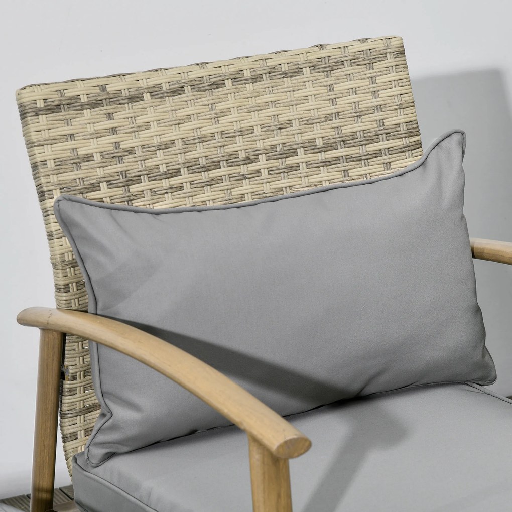 Outsunny Set Mobilier Terasă 3 Piese din Răchită, Salon Exterior cu Perne Moi și Masă de Cafea din Sticlă Securizată, Confortabil | Aosom Romania