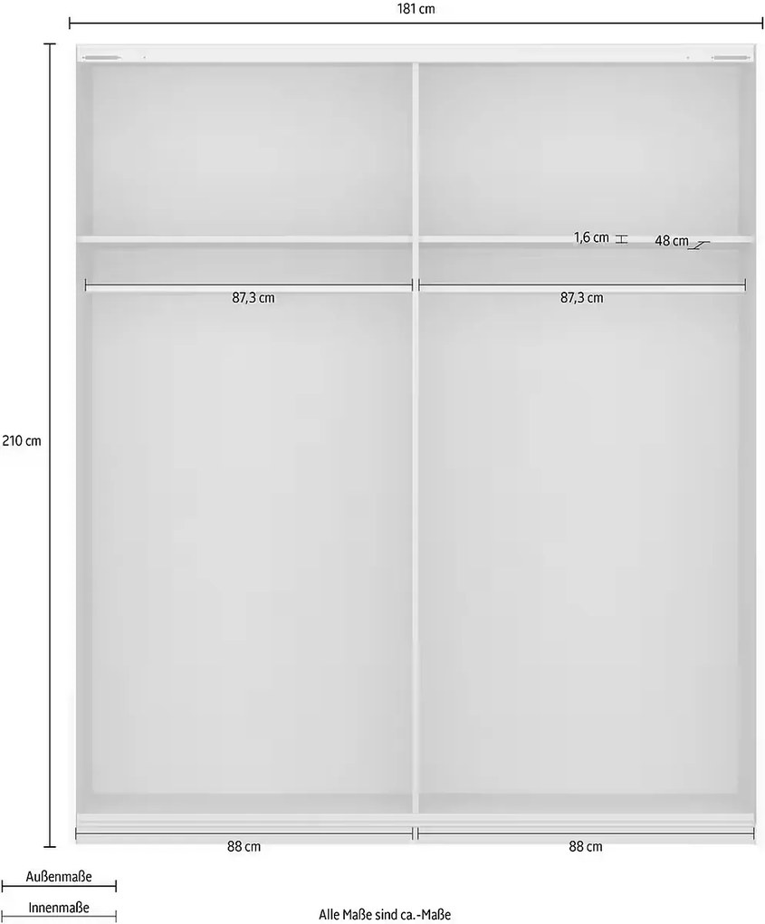 Dressing 181 cm lungime, 2 uși glisante, cu oglindă, culoare gri antracit, 210 cm înălțime