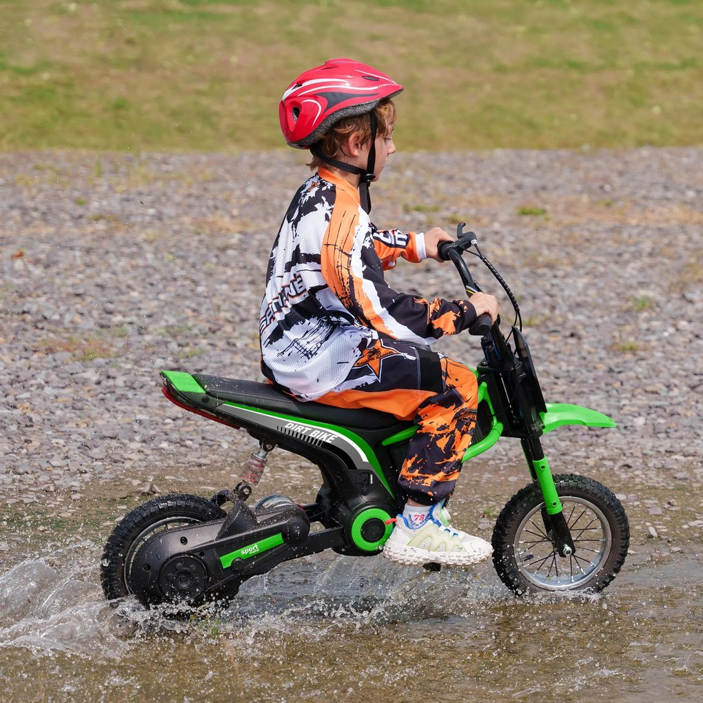 HOMCOM Motocicletă Electrică pentru Copii cu Accelerație Manuală, 2 Viteze, 8-16 km/h, Vârsta 8-12 Ani, Verde | Aosom Romania
