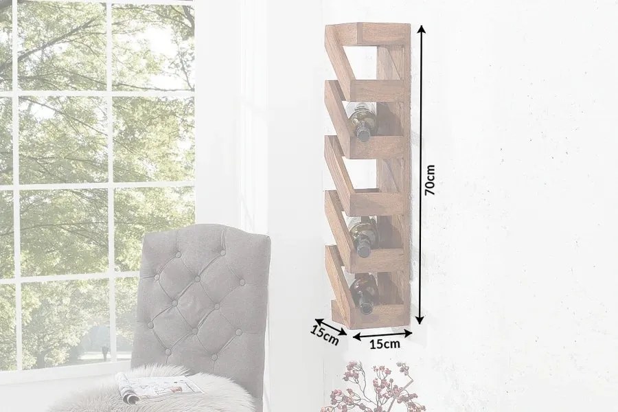 Set 2 rafturi de perete, suport pentru sticle de vin Makassar 70cm Sheesham A-38116 VC