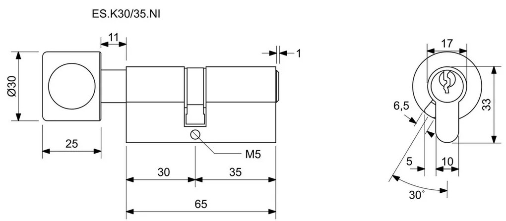 Richter ES.K30/35.NI cilindru cu buton K30+35 mm,6 chei