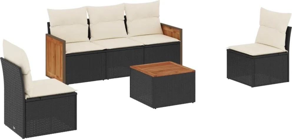 vidaXL Set mobilier de grădină cu perne, 6 piese, negru, poliratan