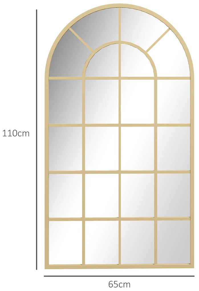 HOMCOM Oglindă de perete, design tip fereastră, oglindă de hol, ramă metalică, 110 x 65 cm, Gold | Aosom Romania